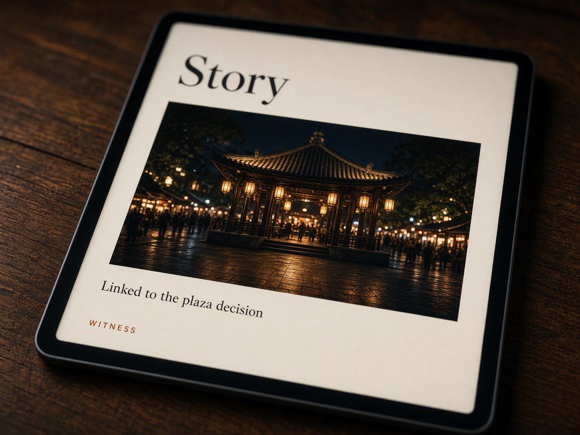 Close view of a story frame linked to a plaza decision