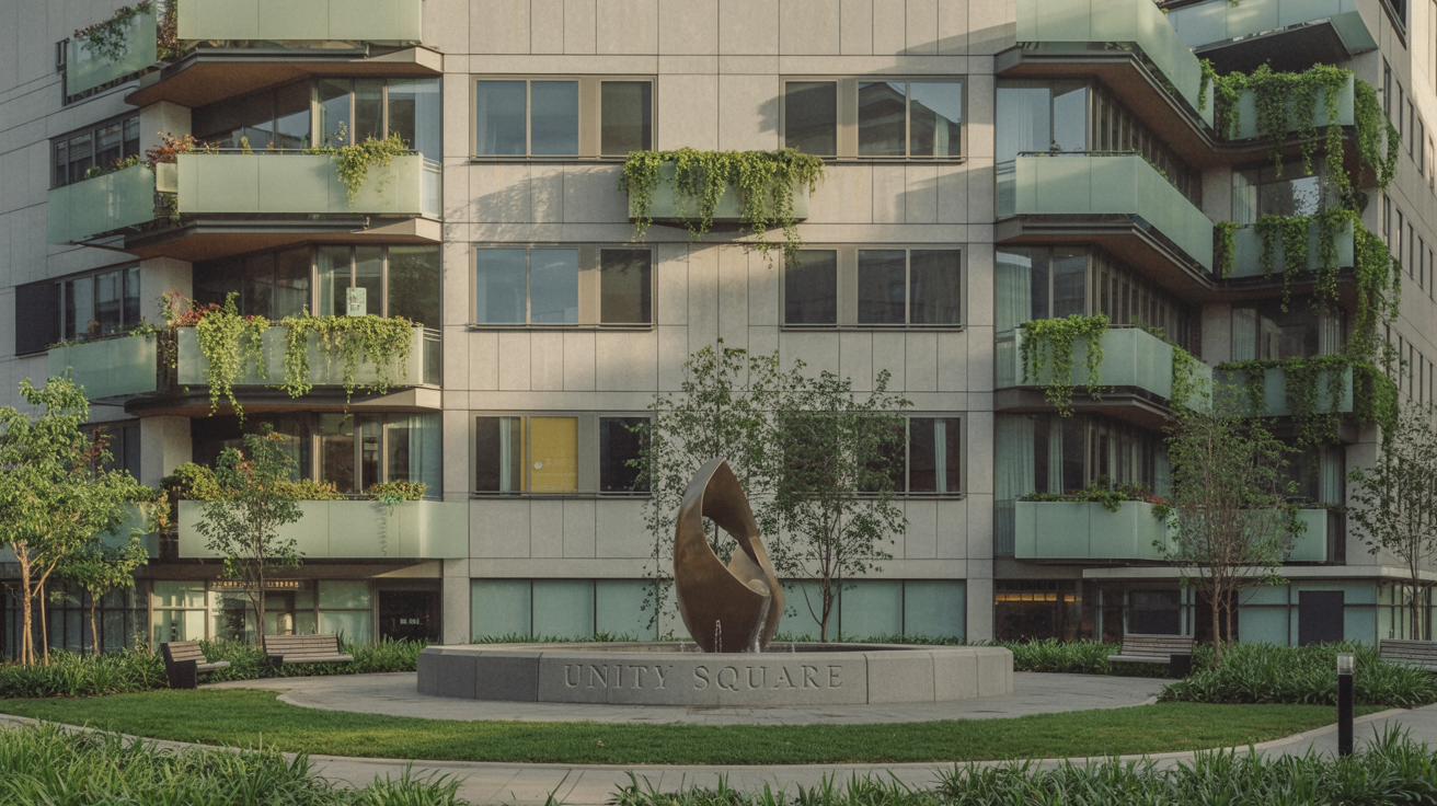 Unity Square after — revitalized public courtyard